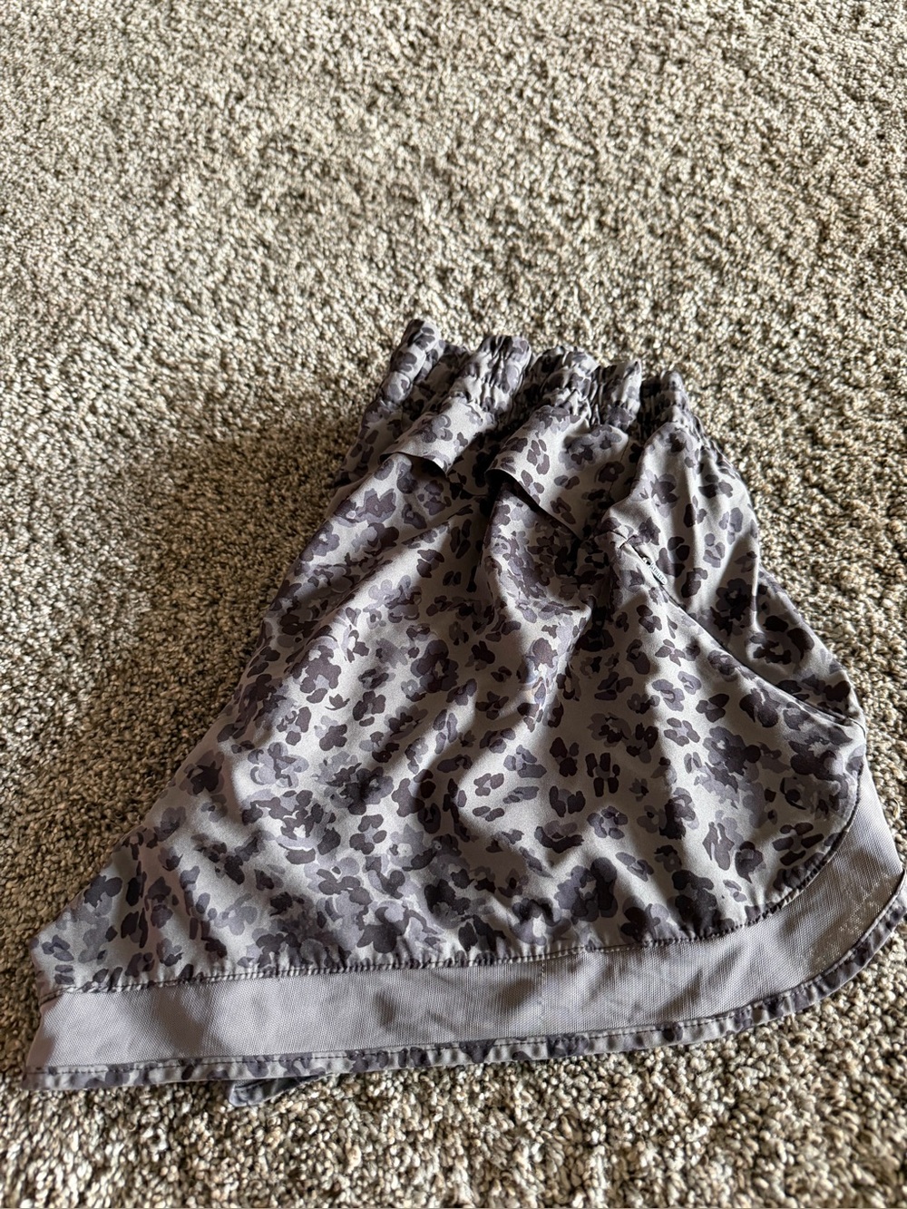 Athleta Gray Animal-Print Shorts built in underwear